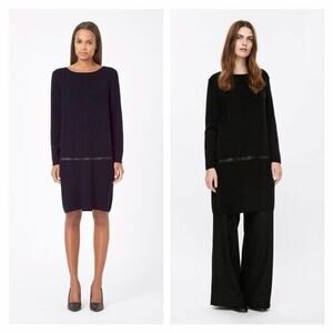 COS Black Knitted Midi Jumper sweater wool Dress With Leather detail size M wow!